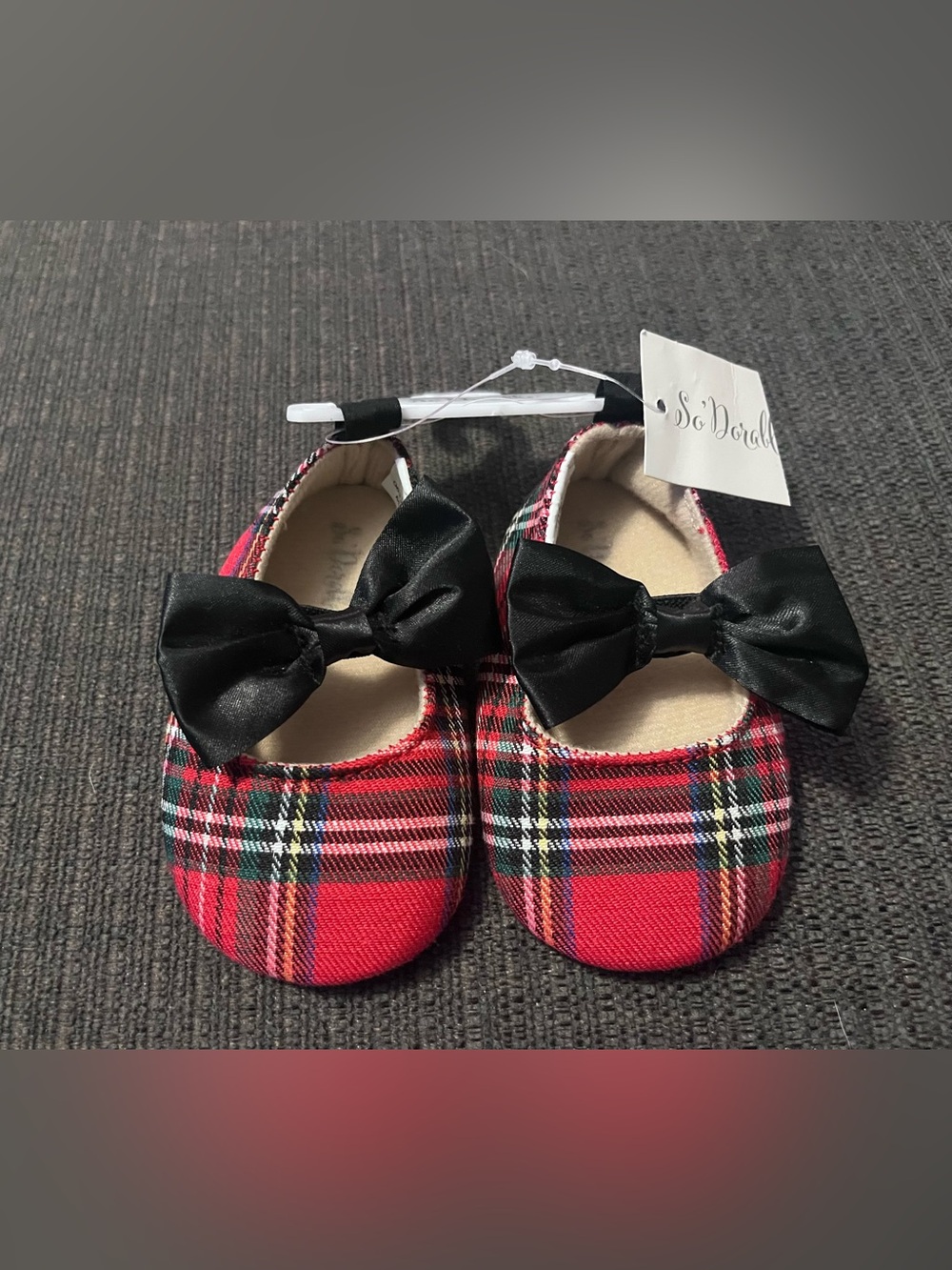 Baby Girls' Red Plaid Mary Jane Flats with Black Bow